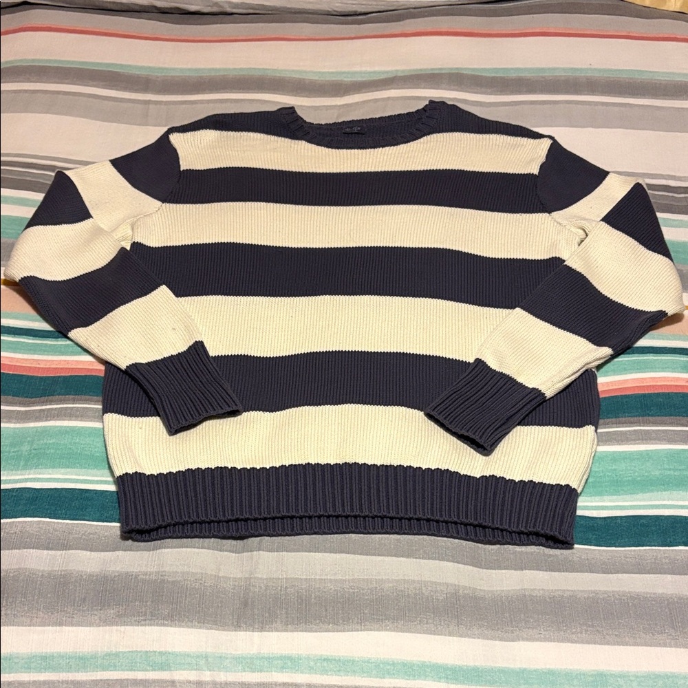 Brandy Melville Navy and Cream Striped Cotton Sweater
